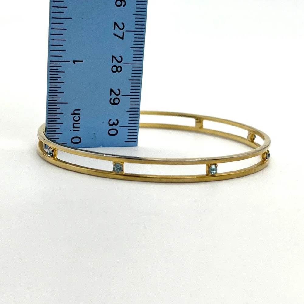 Gold Bangle Bracelet with Blue Stone‎ Accents - Fashion Jewelry